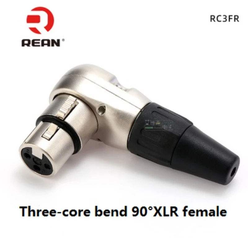 1Pcs REAN RC3FR curved 90 degree right angle L-shaped audio microphone XLR three-pin female plug HIFI accessories