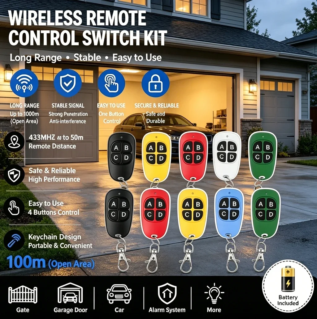 Remote Control 433MHz Car Key Garage Door Gate Opener Remote Control Duplicator Clone Cloning Code 4-Button Transmitter