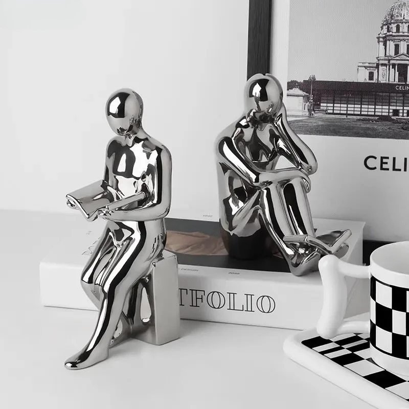 Reader Shape Crafts Statue Ceramic Bookends Library Bookshelf Crafts Ornaments Minimalism Character Sculpture Creative Bookends