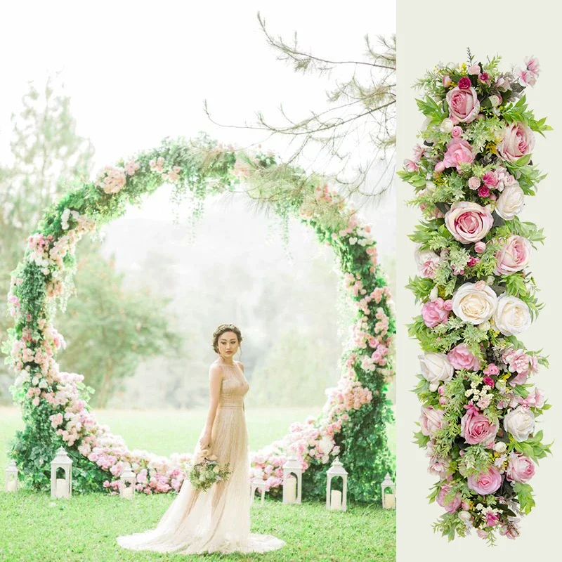 Customize Wedding Props Supplies Decorative Artificial Flower Row Arch Wedding Stage T-stage Road Lead Silk Flower Wall Arch