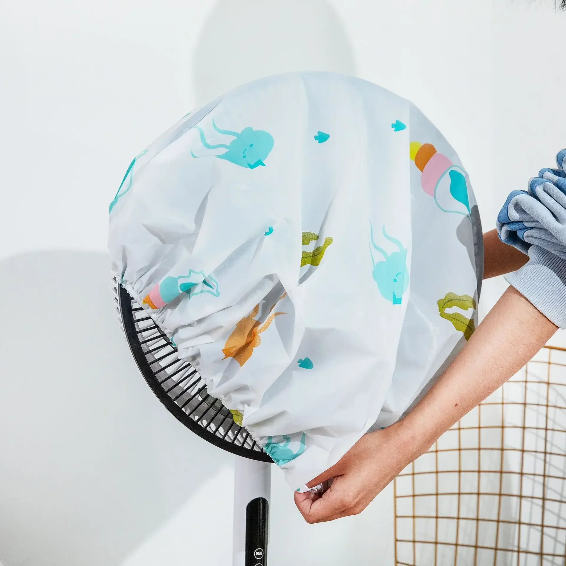 Luva de ventilador lavável de dois estilos, à prova d'água, à prova de poeira, protetora, redonda, capa de ventilador elétrico para piso de ventilador com pedestal
