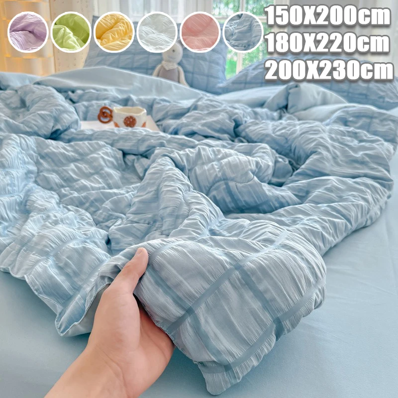 Lightweight Summer Cooling Quilt Soft Bubble Gauze Thin Air Conditioning Blanket Breathable for Nude Sleeping Machine Washable