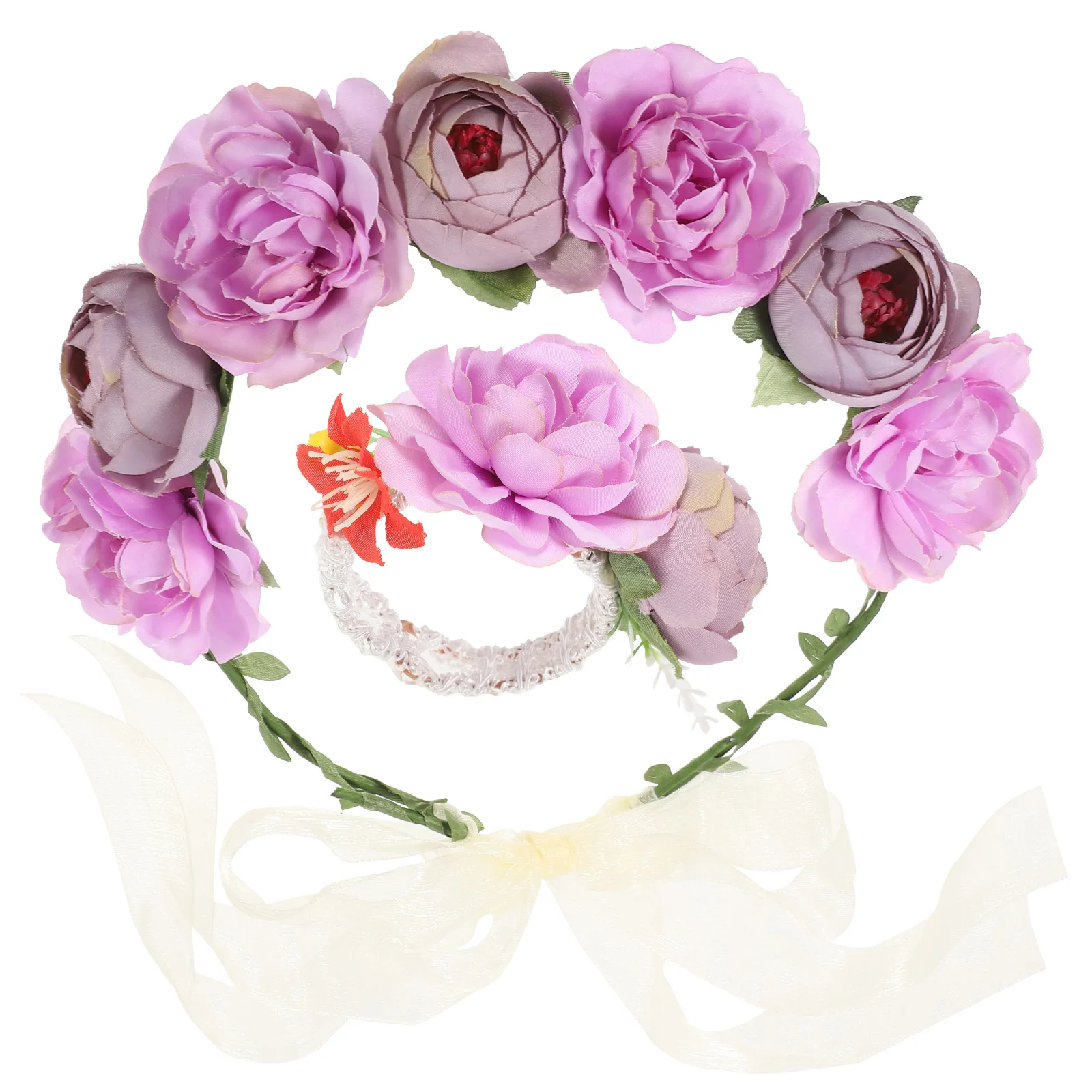 

Flower Crown Corsage Set Pink Romantic Floral Headpiece for Wedding Bridesmaid Flower Girl Floral Headb For Women Occasions