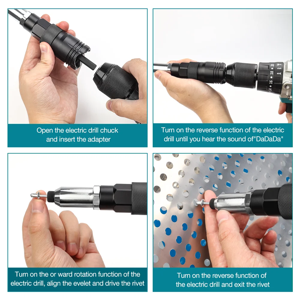 Электрический заклепочный пистолет, адаптер для инструмента для заклепочных гаек, беспроводной конвертер для домашнего заклепочного пистолета с гаечным ключом, 2,4 мм/3,2 мм/4,0 мм/4,8 мм/6,4 мм