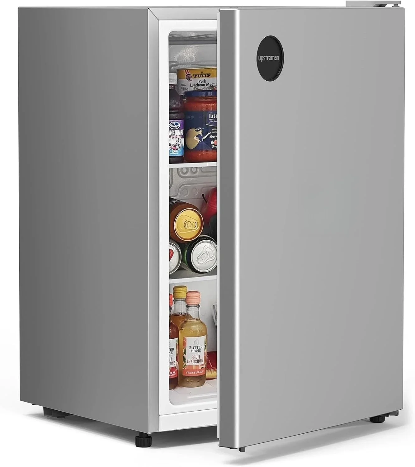 2.5 Cu.Ft Single Door Mini Fridge, featuring 7 adjustable thermostat, compact design for dorm, office and bedroom use