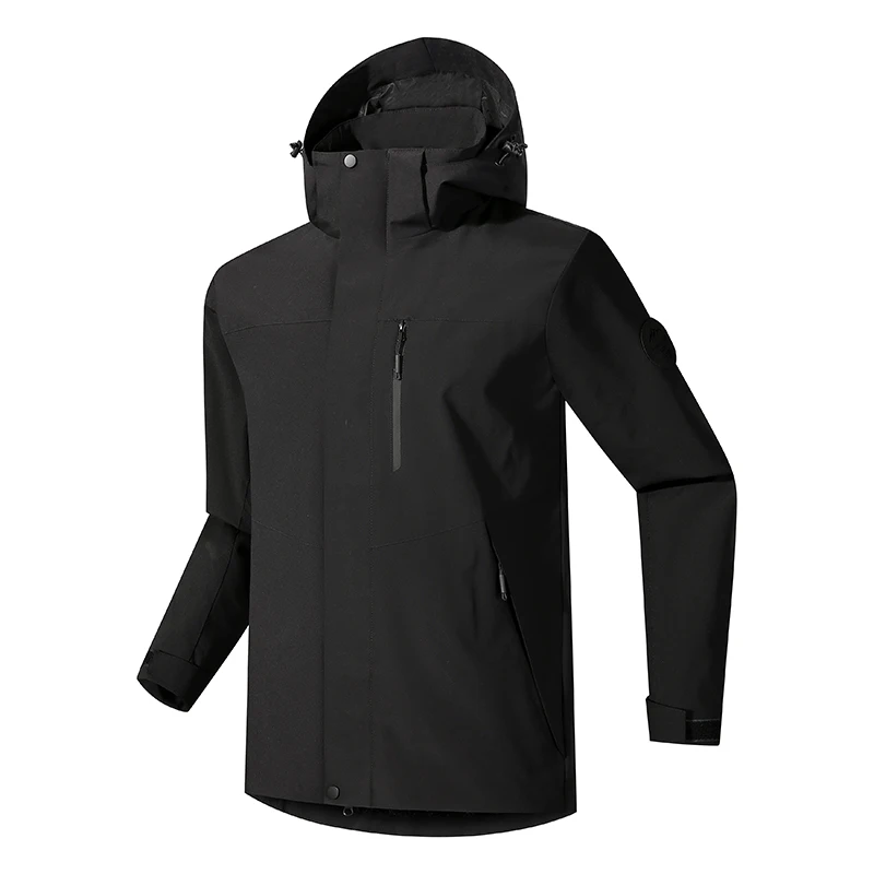 Unisex Single‑Layer Hiking Jacket Waterproof Windproof Hooded Windbreaker Arm Badge Patch Multi‑Zipper Pockets Men Women Outdoor