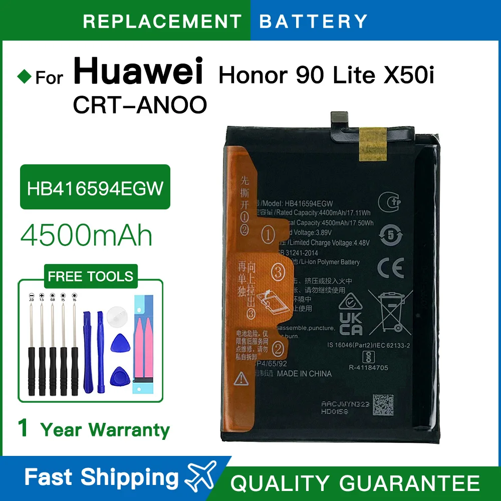 Brand New 4500mAh HB416594EGW Battery For Honor 90 Lite X50i CRT-AN00 Mobile Phone Batteria Battery +Free Tools