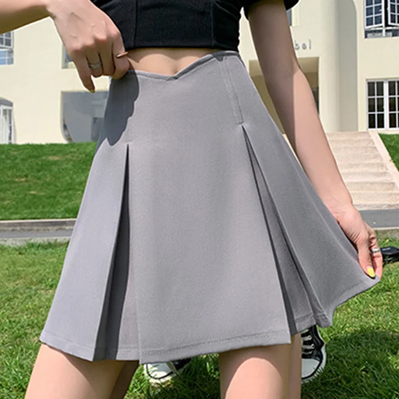 Women Solid Mini Pleated Skirts Summer New Irregular High Waist A-Line Split Gray Skirt 2025 Simple All-Match Black Slim Skirt