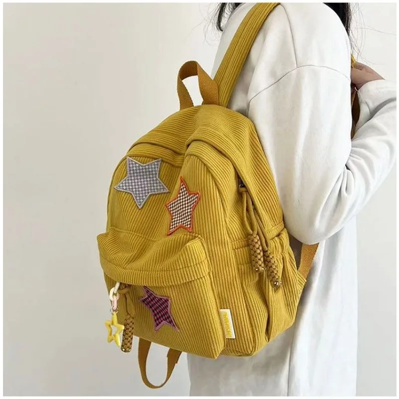 Japanese series Star Large capacity schoolbag ins Maiden Cute College student corduroy backpack all-match