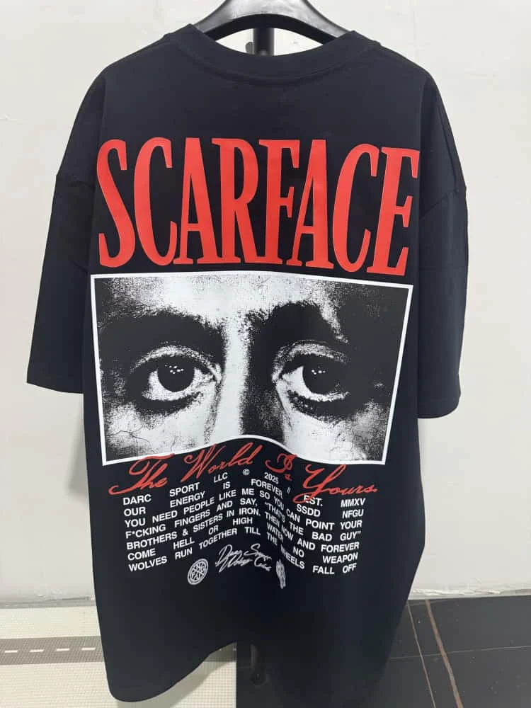 

2025 Y2K Skateboard T-Shirt Men's Super Cool SCARFACE Graphic Print Tee Cotton Round Neck Breathable Short Sleeve Streetwear Top