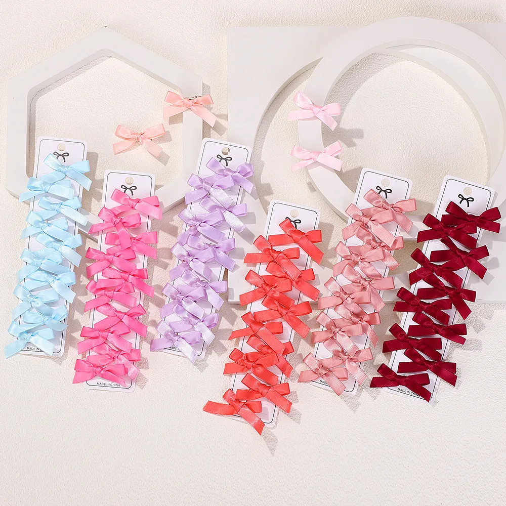 10 Peças/lote Presilhas de Cabelo Mini Laço Fofas Cor Sólida para Meninas Estilo Balé Acessórios de Cabelo com Fita Trançada