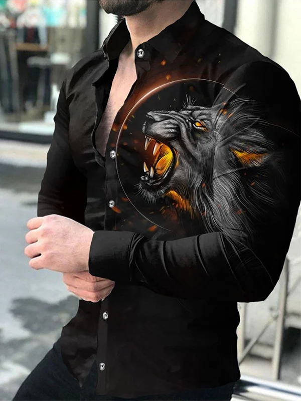 

Long Sve 3D Digital Print irt Men's Casual Sle Breathable Polyester Fiber Autumn Season Regular Fit Collar Button...