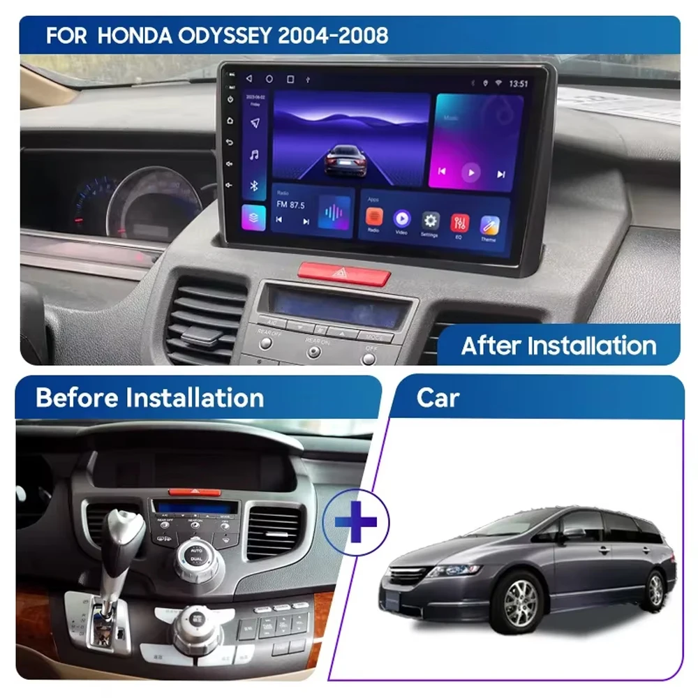 Car Radio for Honda Odyssey 2004-2008 Smart Android 14 Radio System Video Player Host Screen Auto Radio GPS No 2din DVD 7862 CPU