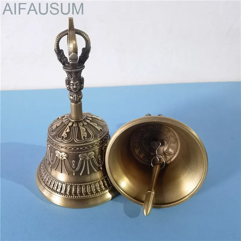 

15cm 16.5cm Copper gokorei Five-pronged ghanta (bell) Handbells hand bell Tibetan Buddhism artifact