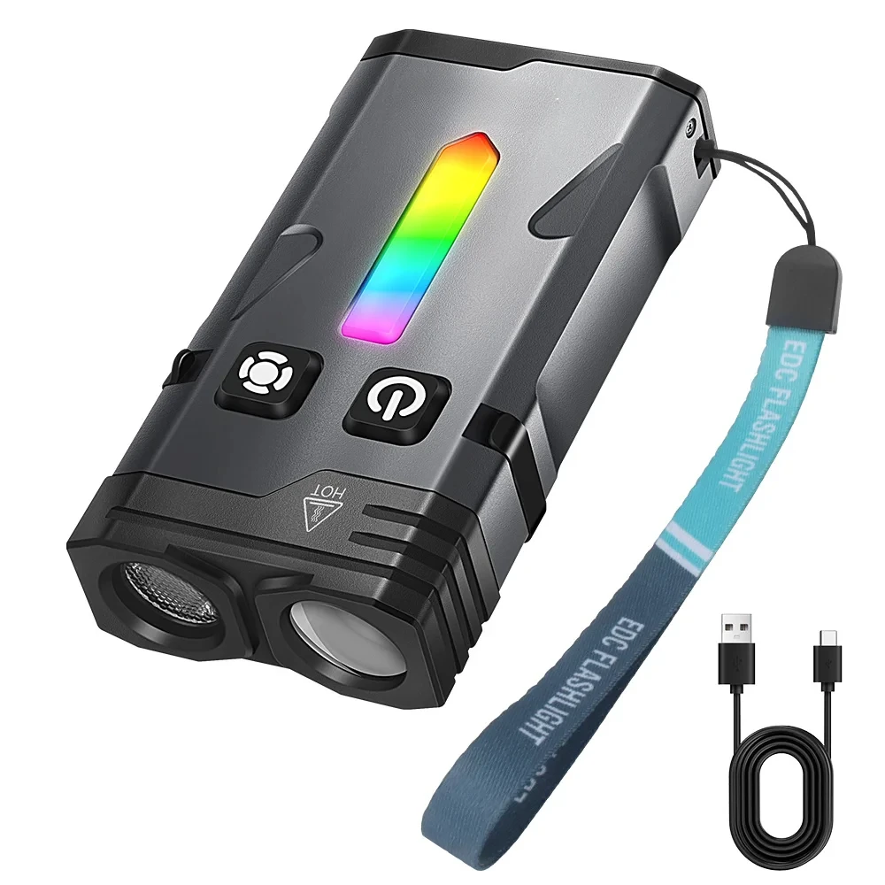 EV10 EDC LED Flashlight USB Rechargable Side Lamp RGB Atmosphere Light Keychain Magnetic Camping Fishing Torch Emergency