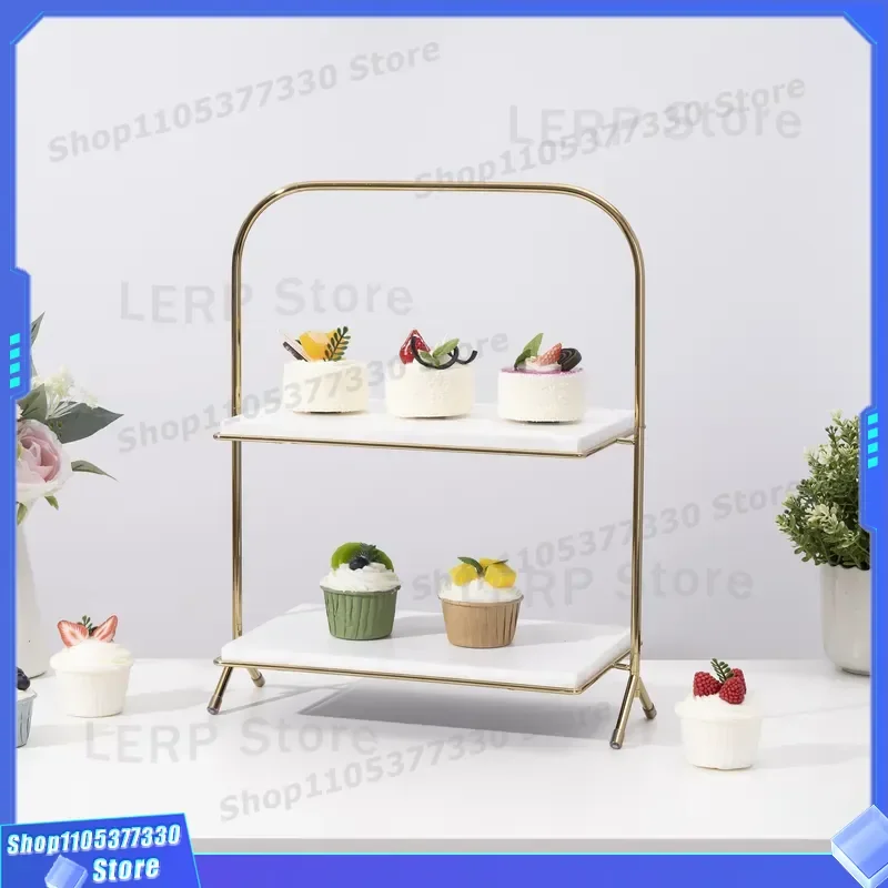 Double Layer Marble Cake Stand Dessert Display Tray Elegant Home Decor Ornament Simple Design for Party Wedding Table