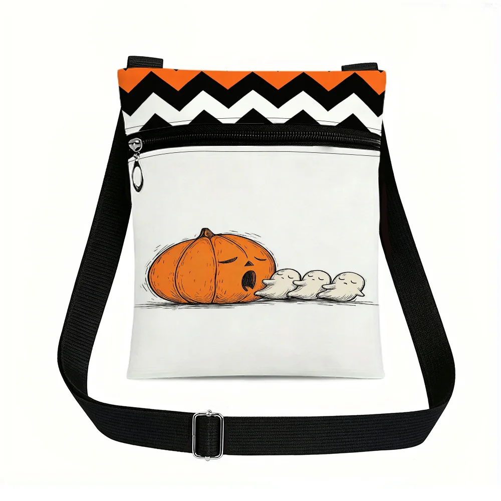 Halloween Pumpkin Ghosts Crossbody Bag Portable Mini Phone Bag with Zipper Closure Great for Daily Commute Camping Beach