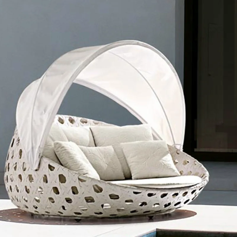Outdoor round bed large round bed homestay sun protection rattan bed