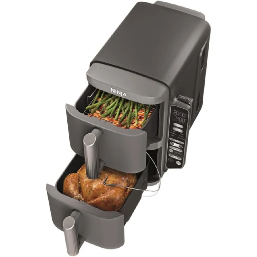 10Qt 6-in-1 Smart 2-Basket Air Fryer,  Double Stack XL Cook 4 Foods at Once, Space Saving, Cook, Air Fry, Broil, Bake