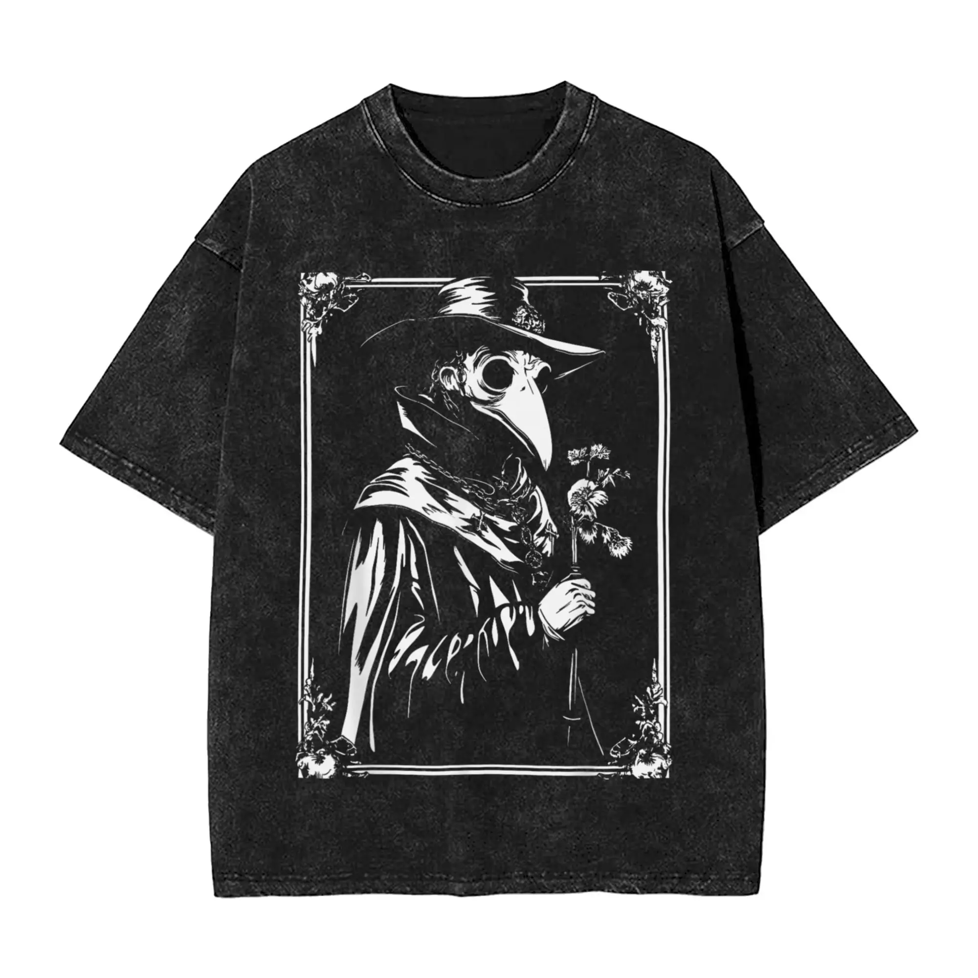 

Plague Doctor Tarot Card Washed T-Shirt Couple Basic Cotton T-Shirts Summer Comfortable Harajuku Tee Shirt Design Plus Size Tops