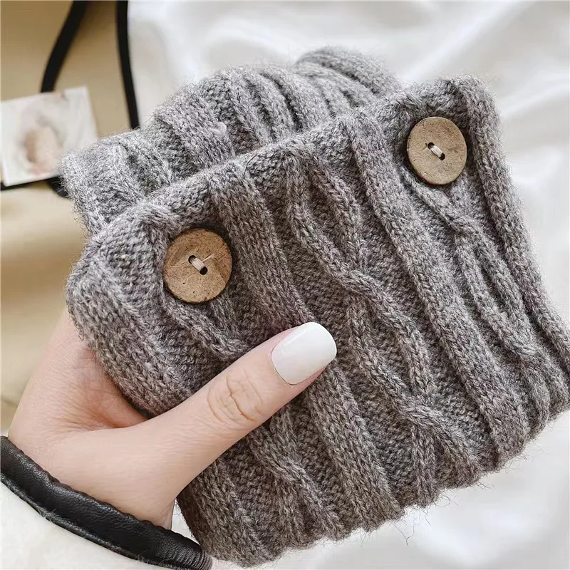 Korean Lady Women Girls Buttons Knitted Cross Scarf Autumn Winter Solid Color Soft Warm Scarves Versatile Neck Protection Gifts