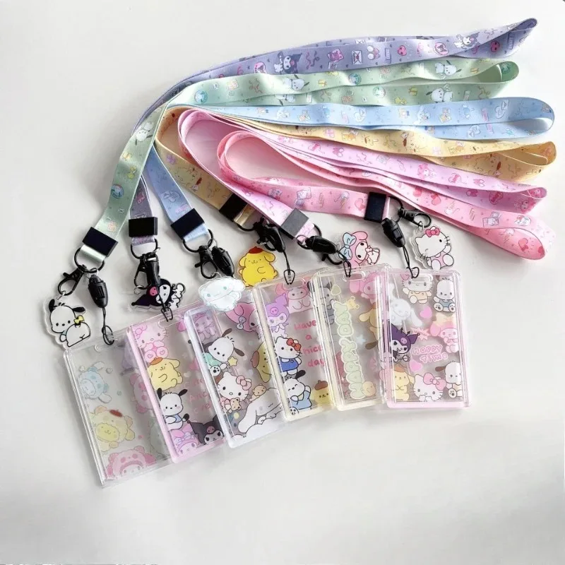 Cute Cartoon Anime Lanyard Transparent Card Sleeve ID Card Holder Bus Subway Access Work Permit Card Neck Strap Hang Rope Gifts