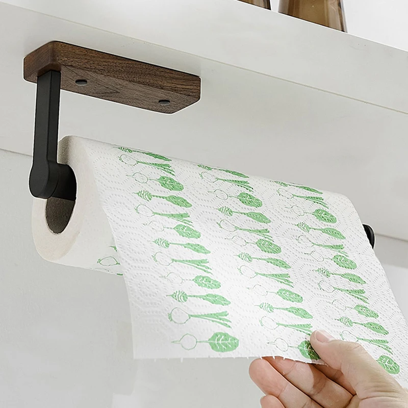 

Becola Kitchen Tissue Rack Peach Wood Black Non Perforated/Perforated Plant Wood Wax Oil Waterproof And Anti Corrosion