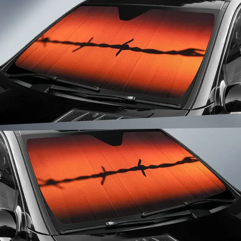 Cowboy Western Barbed Wire Auto Sunshade With Design  Red and Black Car Sunshade Art