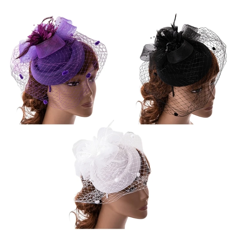 Women Fascinator Headband Pillbox Hat Cocktail Tea Party Fascinator Hat Fascinator Veil Mesh Drop shipping