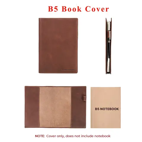 Bilashmart ABTO-Retro Leather Book Cover Sleeve Protector With Pen Holder Business Notepad Notebook Book Case Office School Supplies Brown