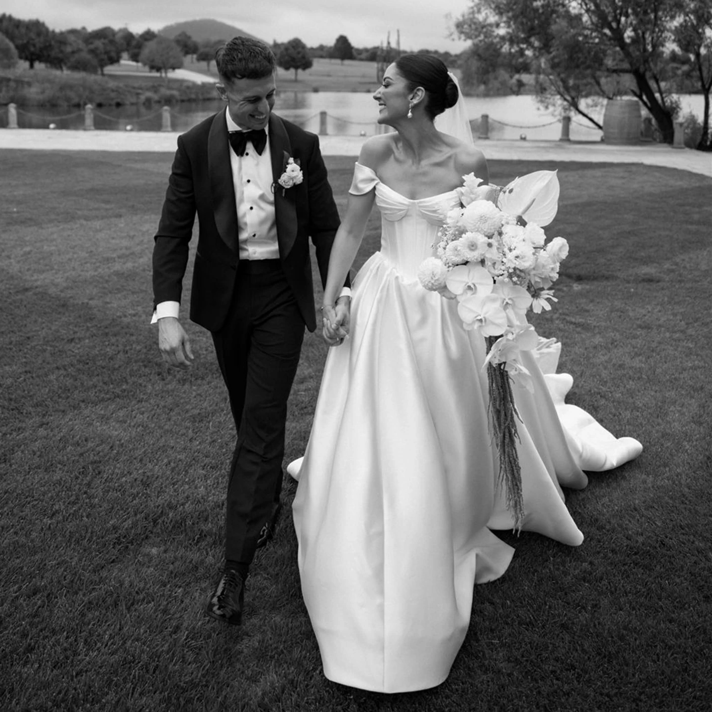 Sharon Said Elegant Satin A-Line Off White Wedding Dress 2026 Sweetheart Simple Corset Chapel Train Bride Dress SW049 Customized