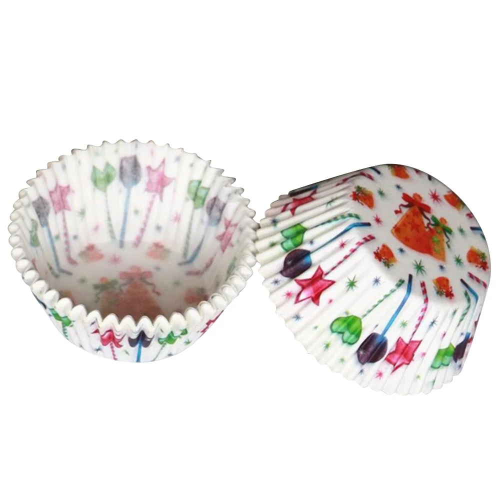 

100Pcs Paper Cake Cups Christmas Cupcake Liners Oil-Proof Printing Baking Supplies Christmas Cake Cup Cupcake Wrappers