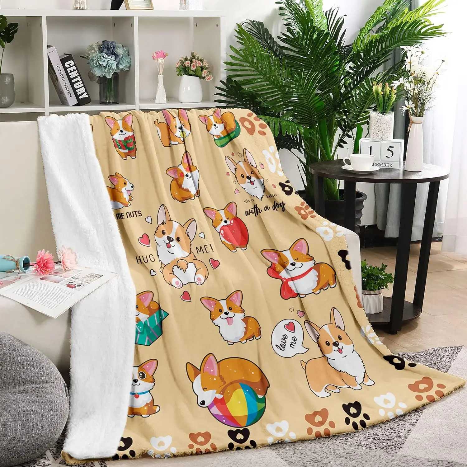 Corgi blanket for kids, cute corgi blanket, cartoon corgi print flannel blanket, lightweight plush blanket, four seasons sofa