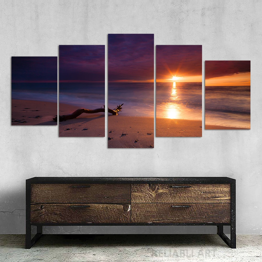 5 Panel La Digue Island Evening Sky HD Pictures Canvas Painting Beach Sunset Landscape Posters and Prints for Living Room Decor