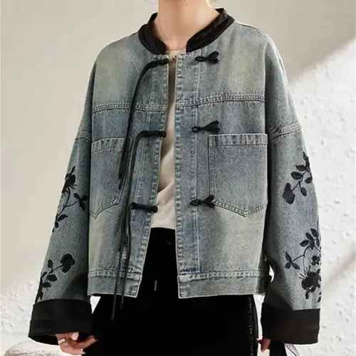 Imagen 1 del producto Chaqueta vaquera bordada para mujer, ropa versátil de alta gama, estilo chino, a la moda, primavera y otoño, 2024
