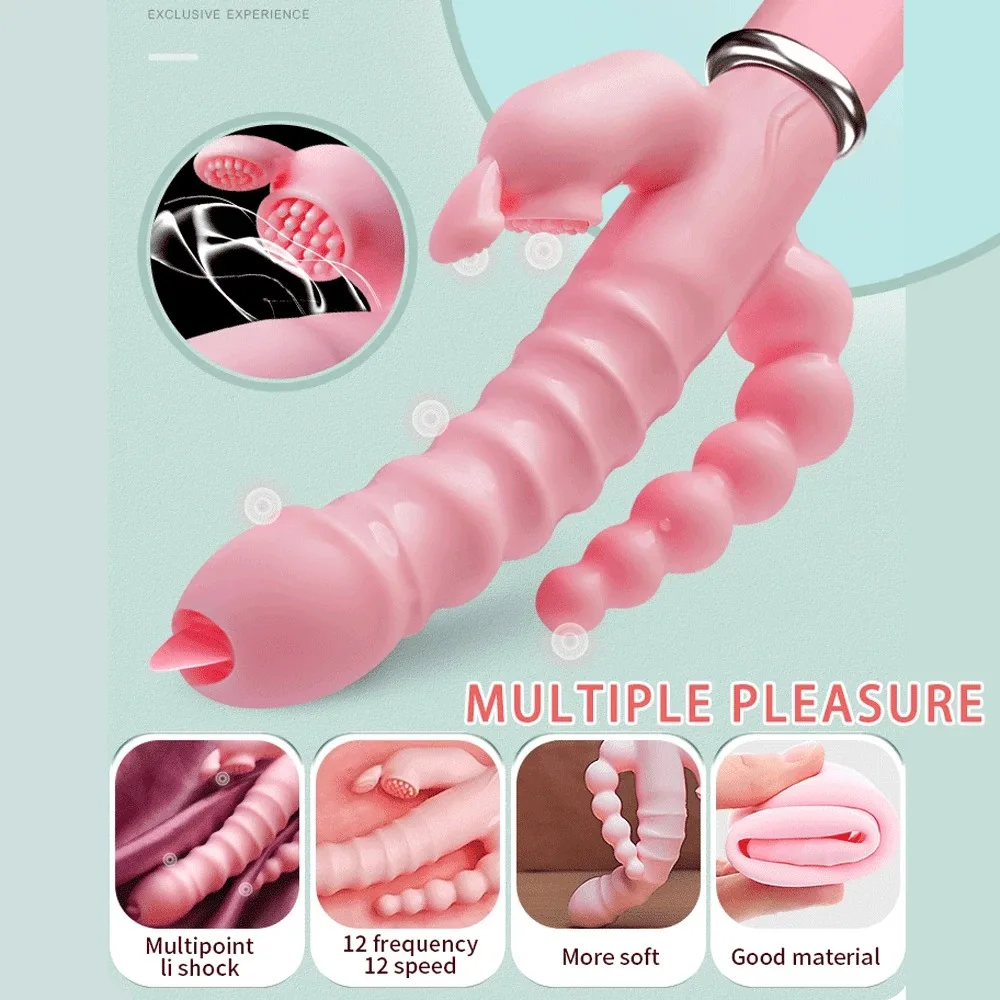 3 In 1 Dildo Rabbit Vibrator 12 Frequency G-Spot Vaginal Stimulator For Women Clit Anal Double Penetration Couples Adult Sex Toy