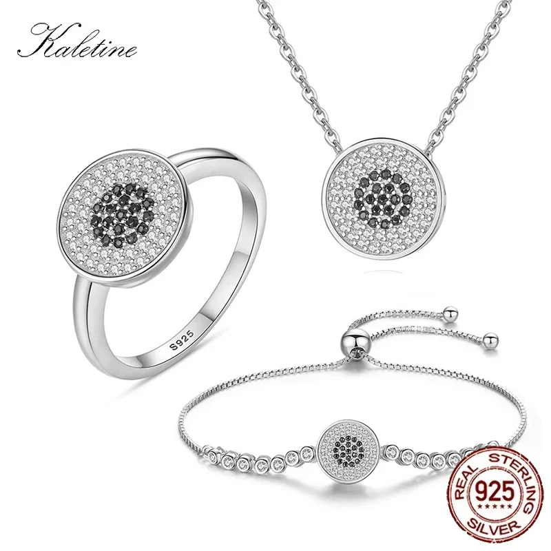

KALETINE Lucky Turkey Evil Eye Black Beaded Jewelry Sets for Women Best Gifts 925 Sterling Silver Bracelet/Necklace/Ring 2018