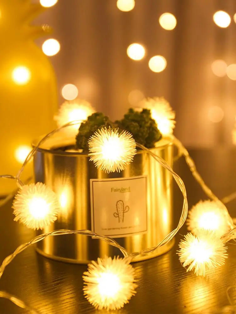 LED Pom Pom Ball String Lights with Battery Box, Bendable Warm White/Multicolor Ambient Lights, Suitable for Home, Dorm and Fest