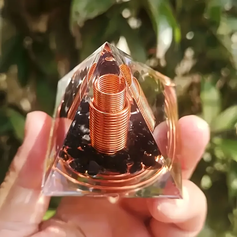 Pyramid Ornament Crystal Copper Coil Energy Decor for Spiritual Healing Home Meditation Spiritual Gift Crystal Energy Pyramid