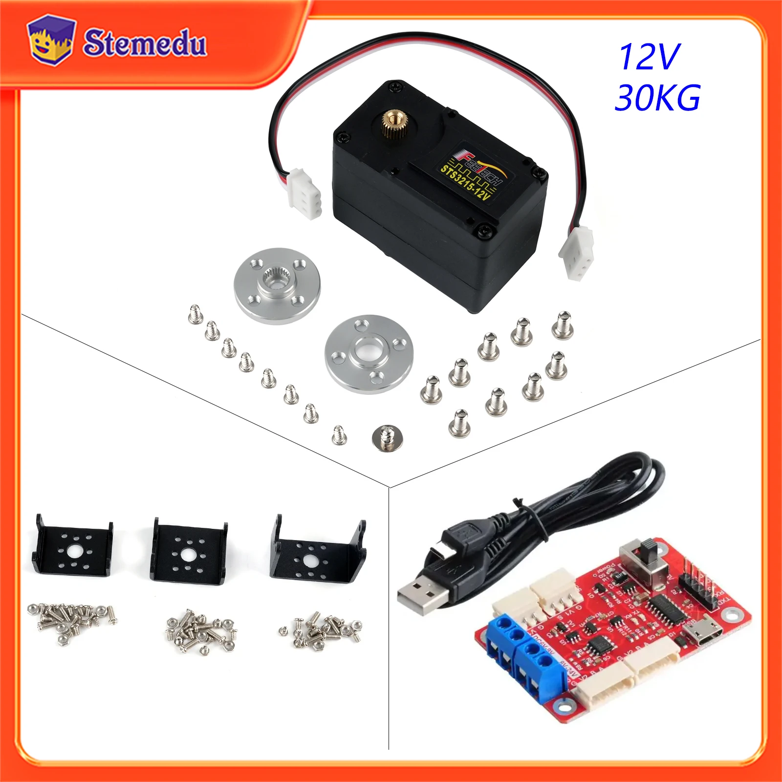 Feetech STS3215 12V 30KG codificación magnética de retroalimentación de alta precisión servomotor RC rotación continua de 360 grados Bus serie TTL