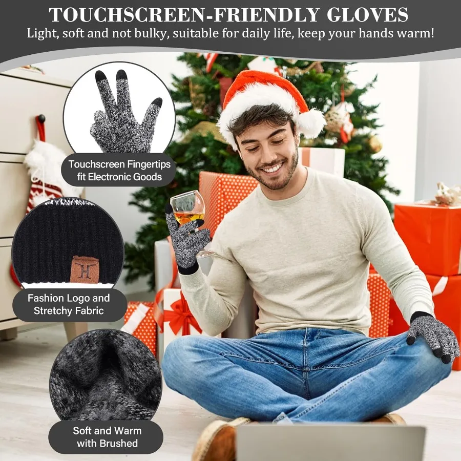Winter Warmth Combo Set for Men and Women: Long Neck Knit Scarf Fleece Beanie Hat with TouchscreenCompatible Gloves Ideal for O