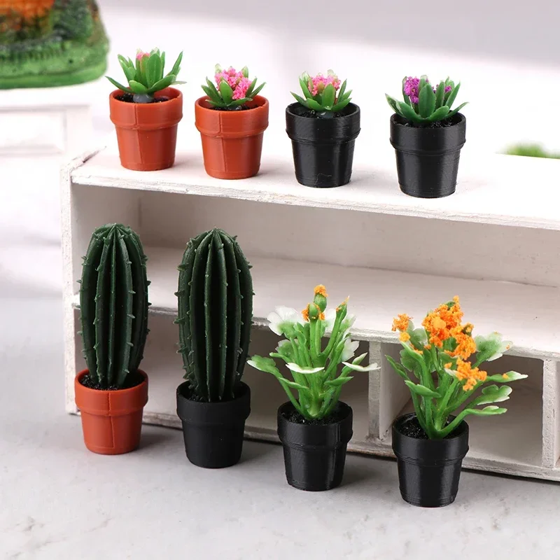 Casa de muñecas en miniatura, planta de simulación en maceta, modelo de jardín, adornos para el hogar, decoración para casa de muñecas, juguetes para juego de imitación, 5 uds., 1:12