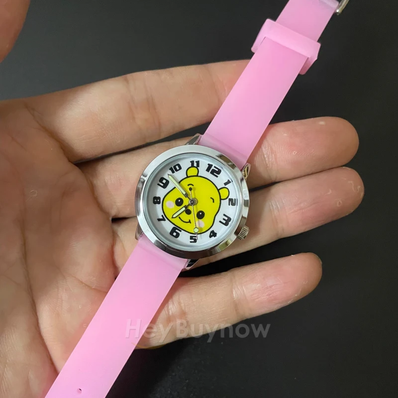 2023 neue Produkt Weiche Silikon 3D Cartoon Gelb Bär Kid Uhr Mode Rosa Quarz Leucht Sport Armbanduhr Geschenk Mädchen