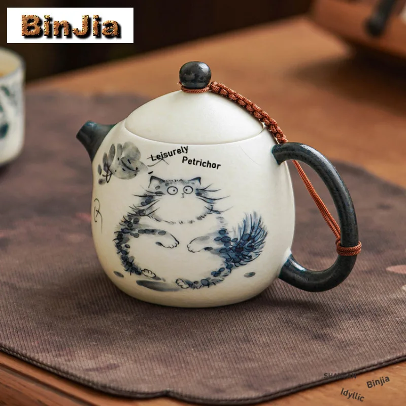 294ml Hand Painted Cat Teapot Boutique Tea Infuser Pot Household Tea Maker Kettle With Strainer Tea Ceremony Accessories Gift