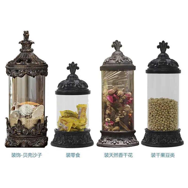 American Golden Retro Glass Sealed Storage Decorative Pot Dried Flower Candy Jar Green Tea Sugar