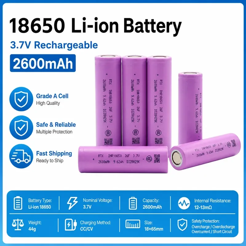 100PCS For 18650 Lithium Battery 2600mAh 3.6V Flat Head 3C Discharge EV Lithium Battery Pack