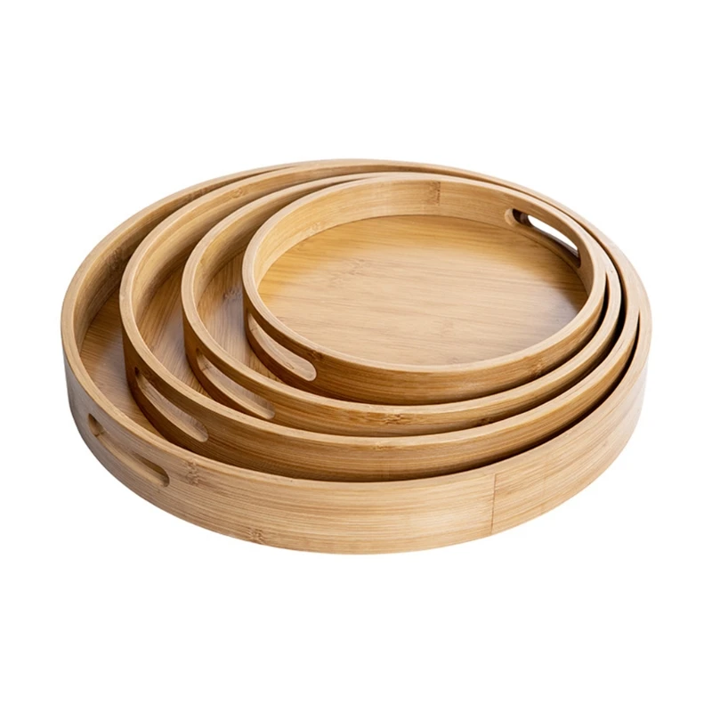 Wooden Round Serving Tray Wood Plate Tea Food Dish Drink Platter Multipurpose