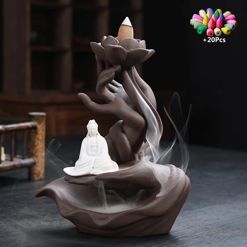 Bergamot Gently Ceramic Handcraft Buddha Hand Backflow Incense Home office Decorate Stick Holder