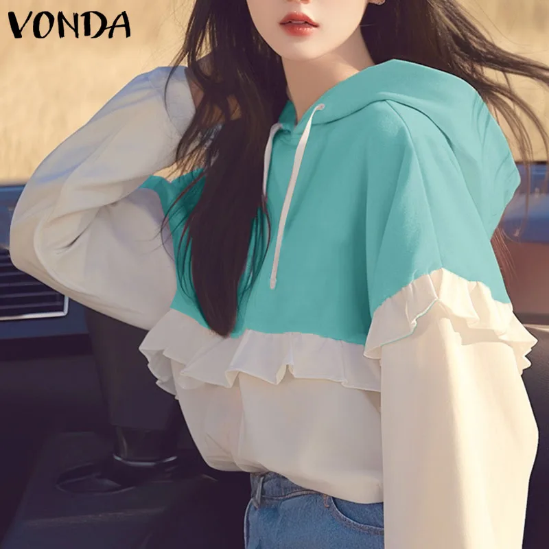 2025 Autumn Long Sleeve Hoodies Women Casual Color Match Tops Elegant Simple Sweatshirts Simple Loose Warm Blouse VONDA