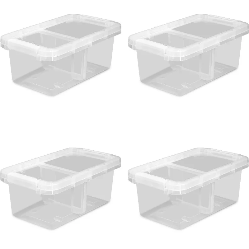 

NEW 17 Quart Clear Plastic Storage Bin with Divider, Adult, Set of 4